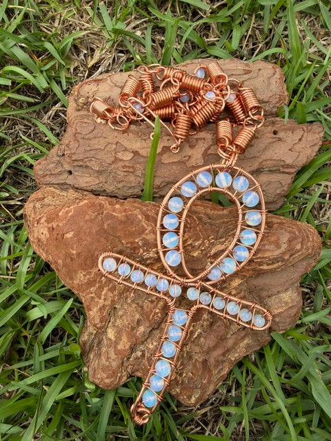 Copper Crystal Ankh Necklace